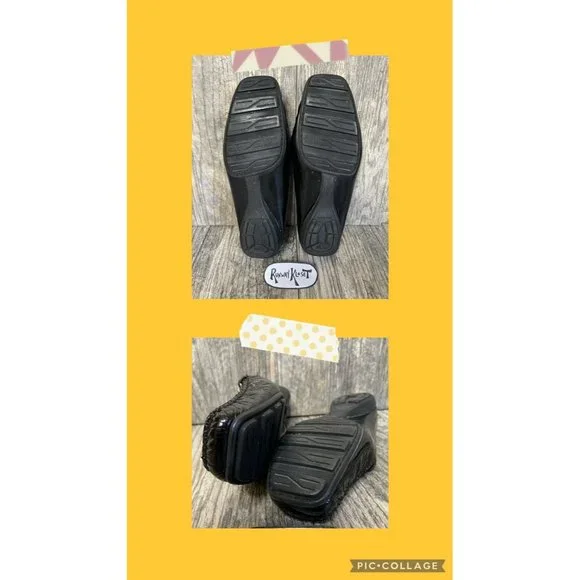 STUART WEITZMAN Black Patent Leather Mules Chain Women size 7.5 - Picture 4 of 10